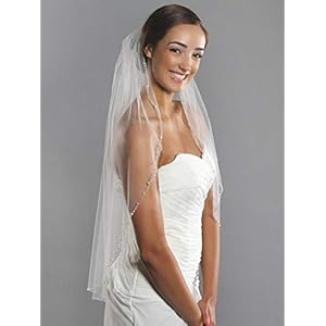 Zoestar Hochzeitsschleier weiß mit Kristallen 1 Ebene Perlenkante Brautschleier Fingerspitze Länge mit Kamm für Bräute (Elfenbein)