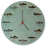 Angeln ist eines der beliebtesten Hobbys Deutschlands. Wer dem Angelsport nachgeht, sollte auch die bekanntesten deutschen Fischarten kennen. Mit dieser lustigen Uhr, die zwölf bekannte Fischarten abgebildet hat, lernst du die Fische im Handumdrehen.