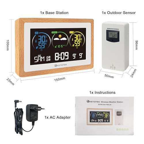 Thermomètre hygromètre KETOTEK intérieur extérieur avec prévisions dcf - 7