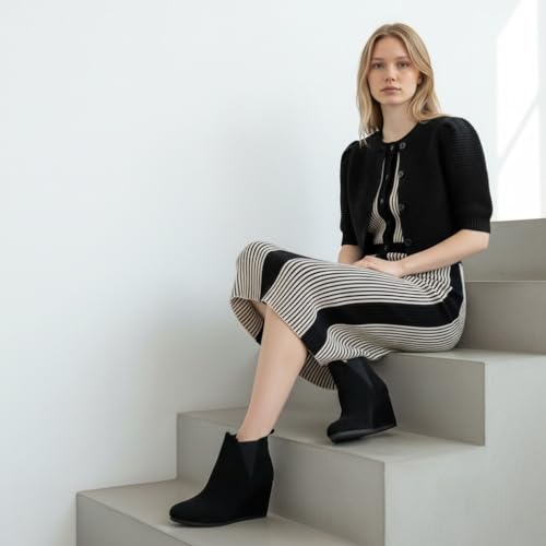 Image of Dunes Women's Zoey Wedge Bootie, Soft Vegan Suede, Easy Slip-On Design, Memory Foam, Wide Widths Available