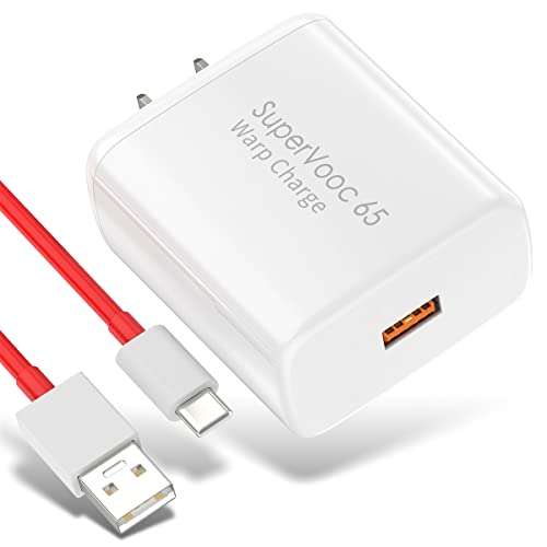 65W For Oneplus 9 Pro Charger, Wall Warp Charger Supervooc For Oneplus 11 10 Pro 9R 9Rt 8T 8 7T 7 6 6T 5T Nord N20 Se N300 Ce 2 Lite 2T 10R N100 N200 30W One Plus Dash Charge 6.6Ft Usb-A To C Cord #TOP3