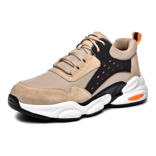 MlYJmer Zapatos de Seguridad Impermeables para Hombres Zapatillas de Deporte de Punta de Acero a Prueba de pinchazos Botas de Seguridad de Trabajo Zapatos de Trabajo para Mujeres,Beige,37 EU