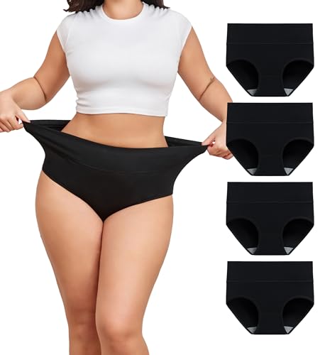 TUTUESTHER Maxi Briefs for Women Plus Size 16-32 High Waisted Knickers Cotton Full Coverage Underwear 4 Pack(16 Plus,Black)