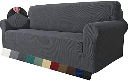 MAXIJIN Super Stretch Couch Cover for 4 Seater Couch, Extra Large Universal Sofa Covers Jacquard Spandex Pet Dog Furniture Protector Fitted Couch Slipcover (4 Seater, Grey)