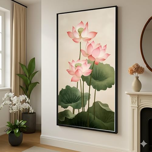Toile botanique fleurs de lotus roses pour creer un espace zen et chaleureux dans la chambre