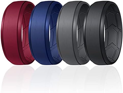 Rubber Wedding Bands Men ROQ Silicone Rubber Wedding Ring For Men, Comfort Fit, Men's Wedding Band, Durable Rubber Engagement Band, Enhanced Breathability, Inner Arrow Grooves, 8mm Wide 2mm Thick, Single, Black, Size
