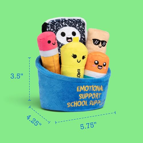 Image of Emotional Support School Supplies Plush by Relatable, Cute Stuffed Animals and Squishy Toys, Includes 5 School Supply Plushies with Carrying Basket, Fun Graduation Gifts & Cute Stuff
