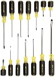 JET Screwdriver Set - Comfortable Cushion Grip Handles with Engraved Tip Type, Slot Square, Slot Round, Cabinet, Phillips, Square Tips - Chrome Plated SVCM Tool Steel - 14 Pieces