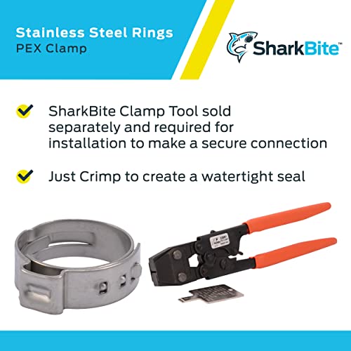 Image of SharkBite 3 /4 Inch Clamp Ring, Pack of 100, Stainless Steel Plumbing Fitting, PEX Pipe, PE-RT, UC955CP100