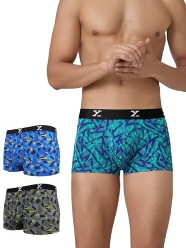 Image of XYXX Men's Shuffle Micromodal Regular Fit Printed Antimicrobial Trunks with No Marks Waistband (Pack of 3)