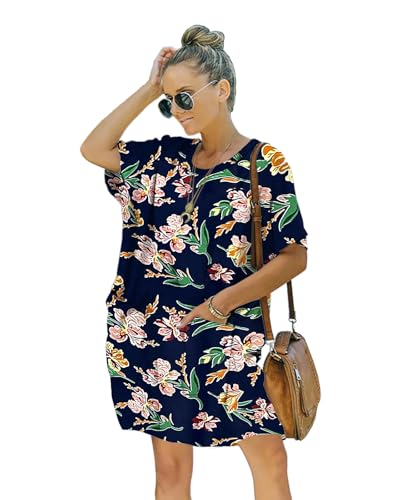 Image of Women's Casual Summer T Shirt Dress Elastic Loose Short Sleeve Dress with Pocket for Women