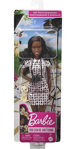 Barbie Métiers poupée Photographe Animalière Brune avec Robe imprimé cœurs Chaussures Accessoire Appareil Photo et Figurine Chiot Jouet Enfant HCN10 - vue 8
