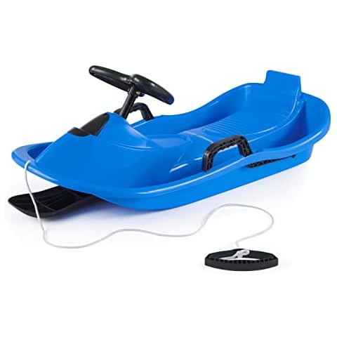 Slippery Racer Downhill Derby Kids Steerable Snow Sled, Blue Cover