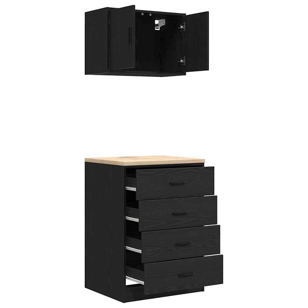 Générique Armoires de Garage 2 pcs Noir Bois d'ingénierie,Entreprise & Industrie,Stockage Industriel,Armoires industrielles,Noir,39.35 KG,3328333