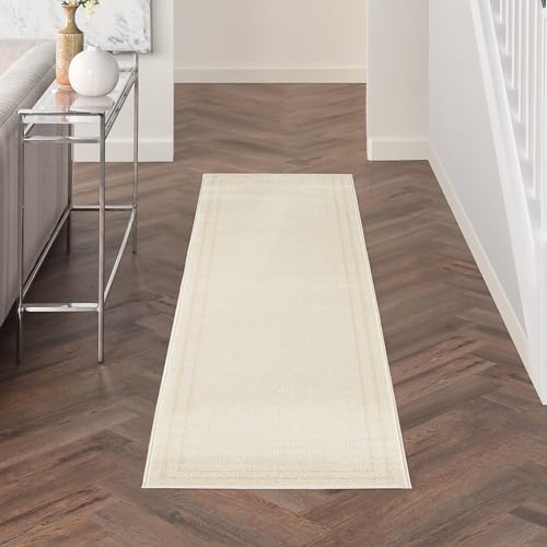 Nourison Essentials Alfombra para Interiores o Exteriores, Marfil Dorado, 2 pies 2 Pulgadas x 7 pies 6 Pulgadas, fácil de Limpiar, no desprende Pelo, Dormitorio, Sala, Comedor, Cocina