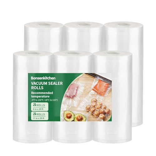 Bonsenkitchen Vakuumrollen, BPA-frei, Versatile Food Freshness Roll, Ideale Lebensmittelverpackungen für Kichen, Restaurant und Outdoor Events, 3 Rollen 28x600cm + 3 Rollen 20x600cm, TB06