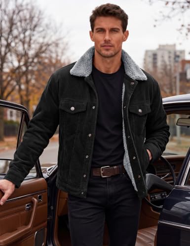 Image of MAGCOMSEN Men's Corduroy Jacket Winter Sherpa Lined Warm Thick Trucker Cargo Coat with 5 Pockets
