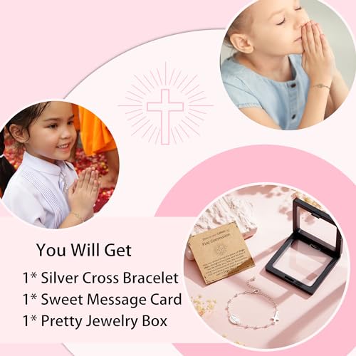 VULETO Catholic First Communion Gifts for Girls, Virgin Mary Rosary Beads Cross Charm Link Chain Bracelet 1st Communion Religious Jewelry Gifts Kids Silver by VULETO - Image 6