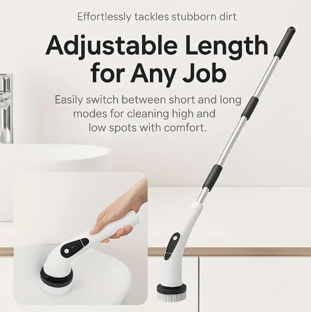 Image of HomeBeyond Electric Spin Scrubber, 5-Speed Power Spin Cleaner with 8 Replaceable Brush Heads, IPX7 Waterproof, Adjustable Extension Handle, Large Battery for Bathroom, Shower, Tile, and Floor Cleaning