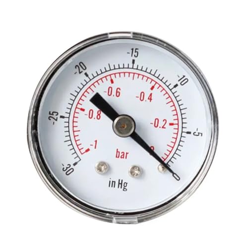 Manomètre à vide 1/8" BSPT 40 mm avec double cadran de mesure 0/-30 inHg et 0/-1 bar