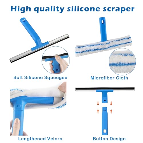 Image of Streak-Free Window Cleaner Kit with 47 inch Telescopic Titanium Pole, 3-in-1 Multi-Surface Tool for Glass /Floor /Car Wash & Home Cleaning (Professional Grade)