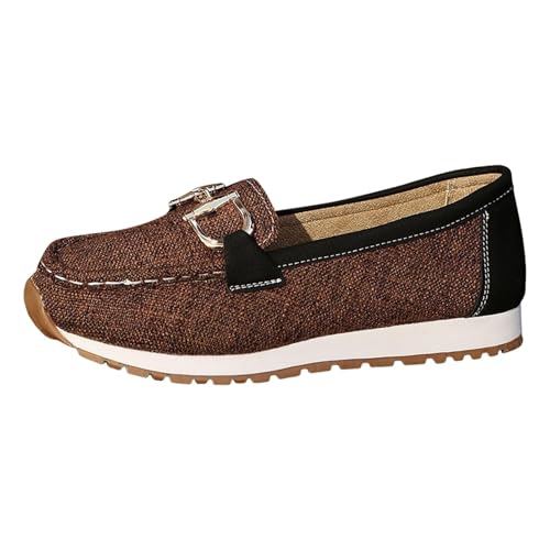 Loafers skor för kvinnor, loafers och mockasiner, damer vardag slip-on ortopediskt läder kil loafer komfort låg topp lädersko lätt plattform rund tå affärssko, E brun, 37.5 EU Bred