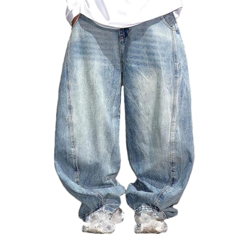 Men’S Trendy Loose Baggy Cargo Skateboard Harem Pants Button Fly Light Distressed Wash Full Length Jeans