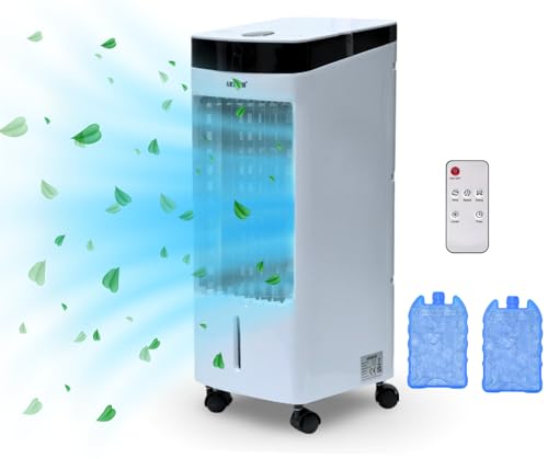 ELEX Portable Powerful Digital Evaporative Air Cooler AC Fan With Remote Control, 4L Tank & 2 Ice Boxes - With Anti Dust Filter - 3 Speed Settings - 120° Oscillating Swing Function 7.5 Hour Time