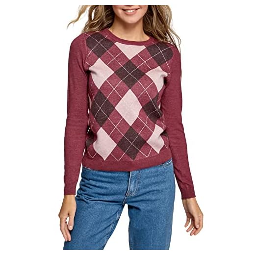 oodji Ultra Mujer Jersey de Punto a Rombos, Rojo, ES 40 / M