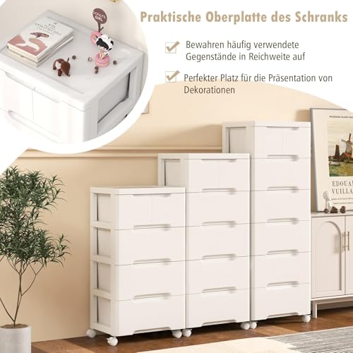 FANTASK Nischenwagen mit Rollen & 4 Schubladen, Nischenregal 20cm breit, Badrollwagen, Nischenschrank schmal für Studio, Bad, Klassenzimmer & Salon, 40 x 32 x 114 cm (Weiß)