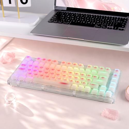 Image of dagaladoo Beige Jade keycaps Clear, Translucent Jelly PC Keyboard caps,Frost Shine Through keycap Set,115-keys Cherry Profile Custom keycap for 60% 65% 75% 100% Cherry Gateron MX Mechanical Keyboard