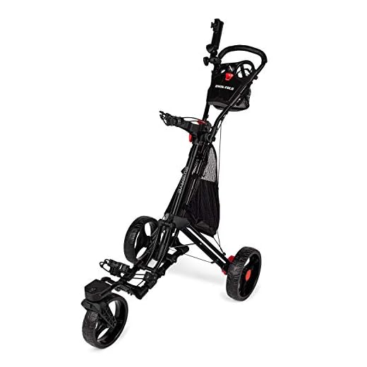 Founders Club Swerve 3 Wheel Push Pull Golf Cart for Walking Free Umbrella Holder and Storage Bag (Black)