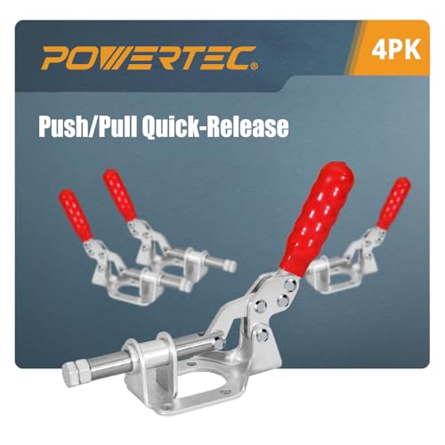 POWERTEC 4PK Toggle Clamp, 300lbs Holding Capacity, 302F Quick Release Push Pull Clamp for Woodworking Jigs and Fixtures, Pocket Hole Jigs, Welding, CNC (20304-P4)