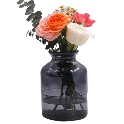 OFFIDIX Glass Vase,6 * 4.1in Large Volume Geometric Faceted Design Flower Vase