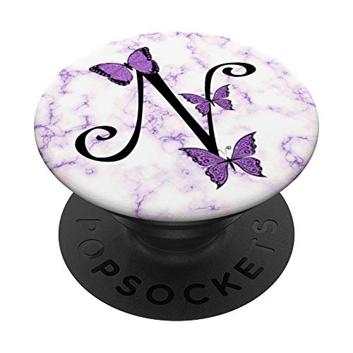 Lettre N papillon violet - Monogramme PopSockets PopGrip Interchangeable Cover