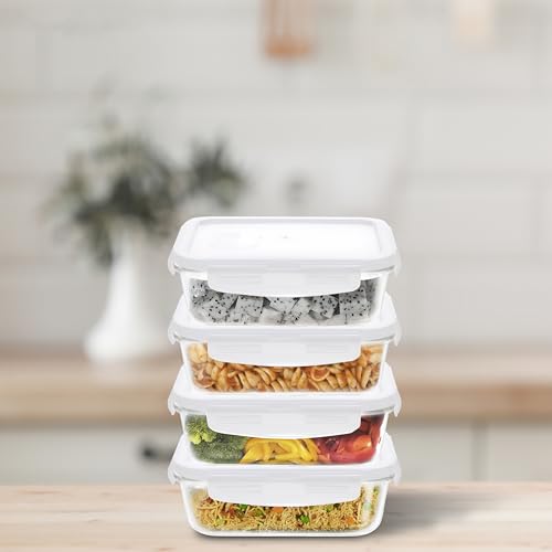 Image of Cutting EDGE 1040ml Rectangular Borosilicate Glass Food Container(Set of 4) | Lunch box, food preservation, pantry storage, microwave use, transparent design, daily kitchen use, for food Preparation