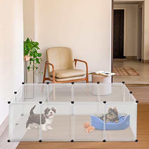 Suusolny Freigehege Kaninchen Gittergehege Haustier Laufstall Gehege Welpengehege Kleintierkäfig Meerschweinchen Käfig für Innen und Aussen (Weiß, 12pcs ohne Türen 145x75x48cm)