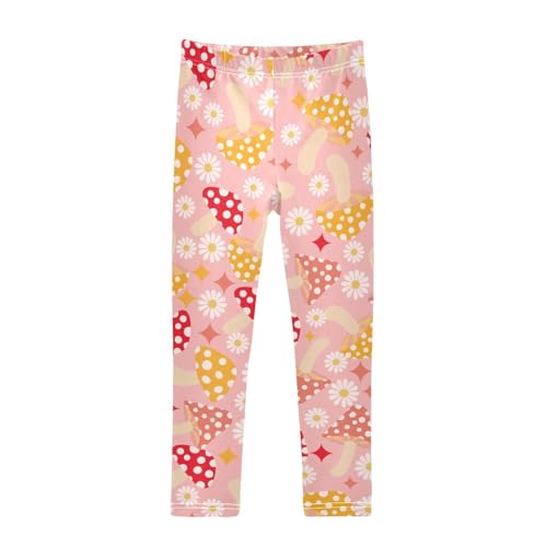 Mushrooms Daisies Girls Leggings,Workout Leggings for Girls Toddler Athletic Leggings Size for 3-10T