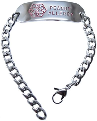 Deep Stamped Customizable, Peanut Allergy, Medical Alert Bracelet, Stainless Steel, 8" (Includes Free Engraving)