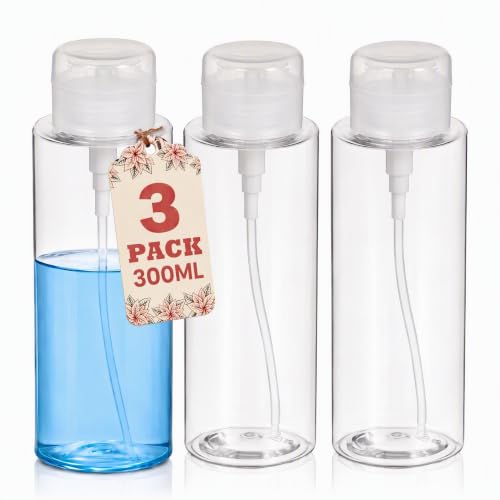 Healeved 3 Pièces Flacon Pompe Vide, 300ml Transparent pour Démaquillant