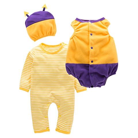 May's Baby Boys Girls Halloween Bodysuits Fruit Pants Hat Outfits 3pcs Set Yellow Cover