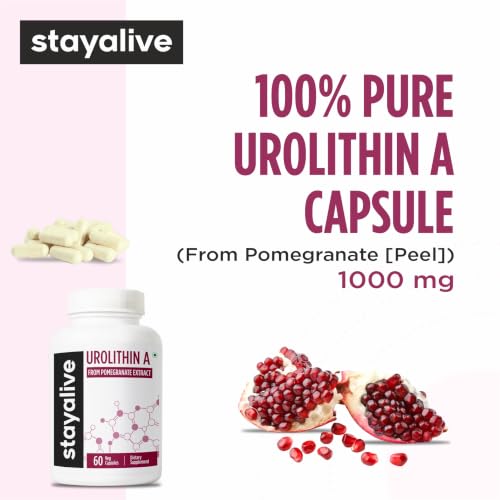 Image of STAY ALIVE Urolithin A 1000mg | Support Endurance, Mitochondrial Function, Cellular Renewal & Muscle Strength | 60 Urolithin A+ Capsules | Non-GMO & Gluten-Free Urolithin A Supplement