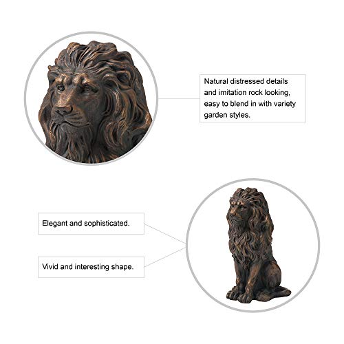 Glitzhome Set Of 2 Guardian Sitting Lion Outdoor Statue, Bronze #TOP4