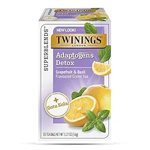 Superblends Adaptogens Detox with Gotu Kola, Grapefruit & Basil Flavoured Green Tea, Supports Detox, 18 Tea Bags