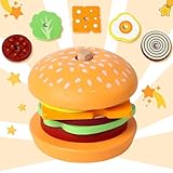Montessori Toys Wooden Burger Stacking Toys for Toddler Educational Fine Motor Skills Foods Preschool Learning Blocks Gifts Boys Girls (Burger Edition)