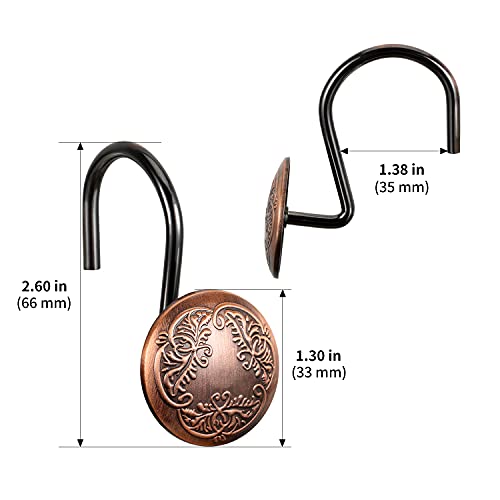 Chictie Bronze Shower Curtain Hooks Rings-Oil Rubbed Decorative Shower Curtain Hooks,Set Of 12 Metal Rustproof Shower Hangers Rings For Bathroom Curtains Rods Vintage Brown Pattern Design #TOP4