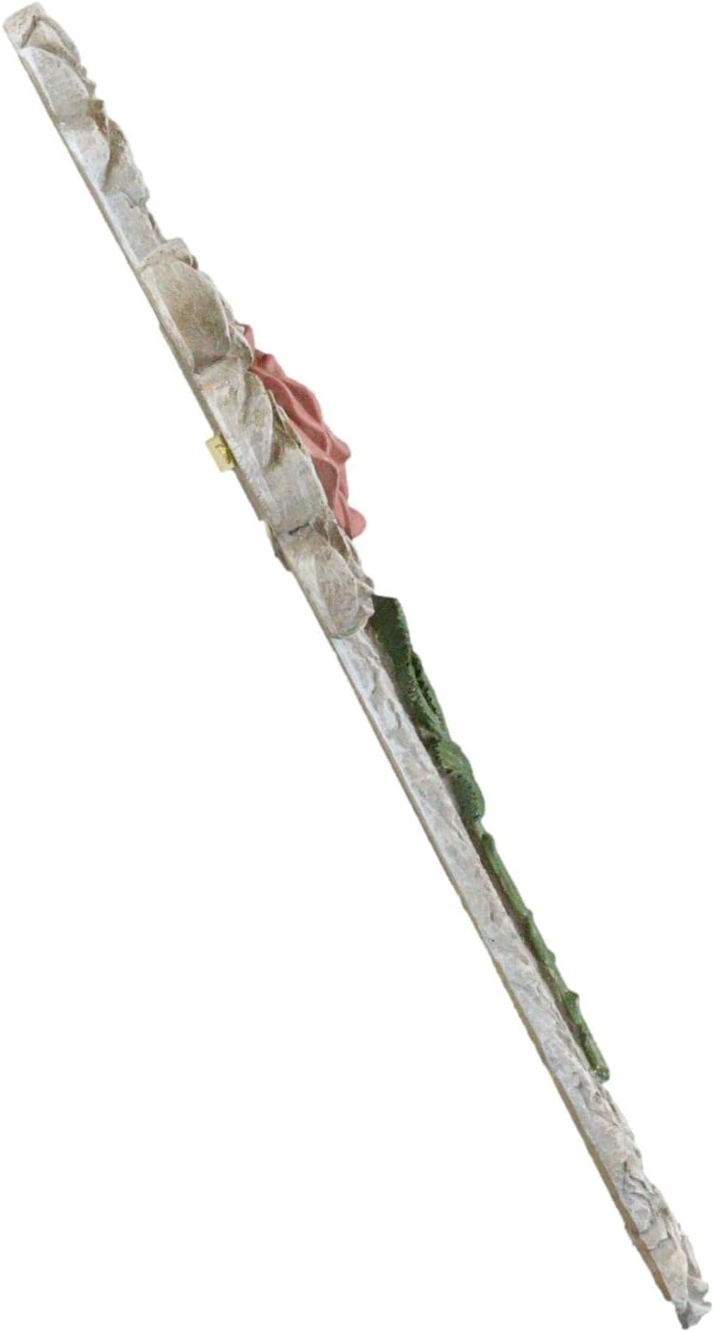 Ebros Gift Rustic Western Pink Stalk Of Rose With Tooled Blooming Roses Faux Stone Finish Wall Cross Decor Plaque 12.5" H Inspirational Accent Decorative Crosses