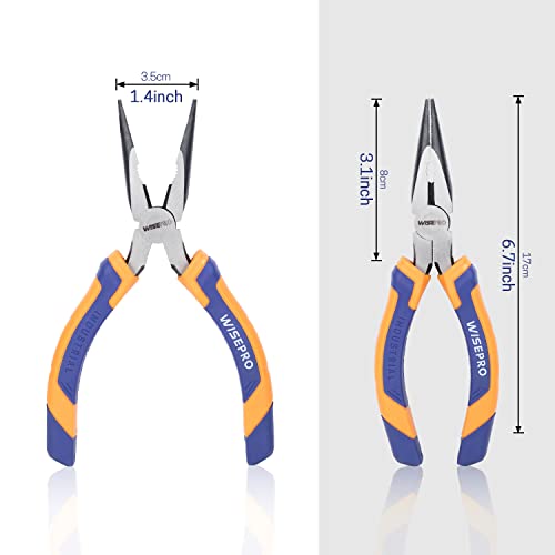 Wisepro 6/8 Inch Long Nose Pliers With Side Cutters Forged From 60Crv Chrome Vanadium #TOP1
