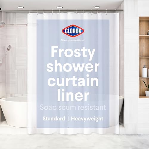 CLOROX Shower Curtain Liner, Premium Heavyweight Durable Waterproof 8g PEVA for Bathroom with Weighted Magnets, Standard Size 72