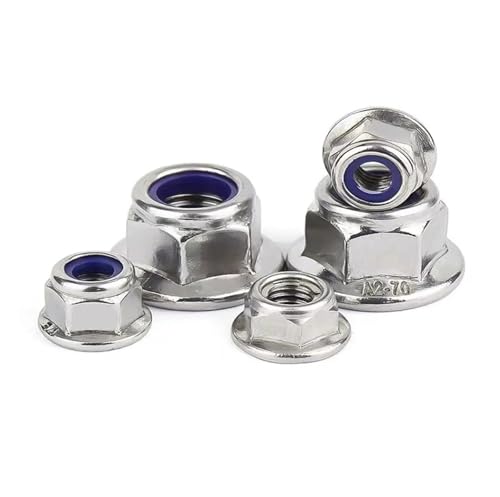 Contratuerca, tuercas autoblocantes DIN6926 Tuerca con brida hexagonal de acero inoxidable 304 con una estera antideslizante Tuerca de bloqueo de nailon M3-M12(M10 (5 piezas))(M4 (20Pcs))